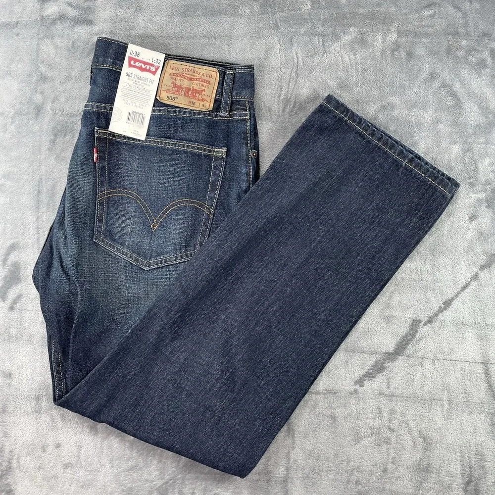 Y2K Levi's 505 Mens Blue Jeans Regular Fit Straight Leg Size 36x32 NWT